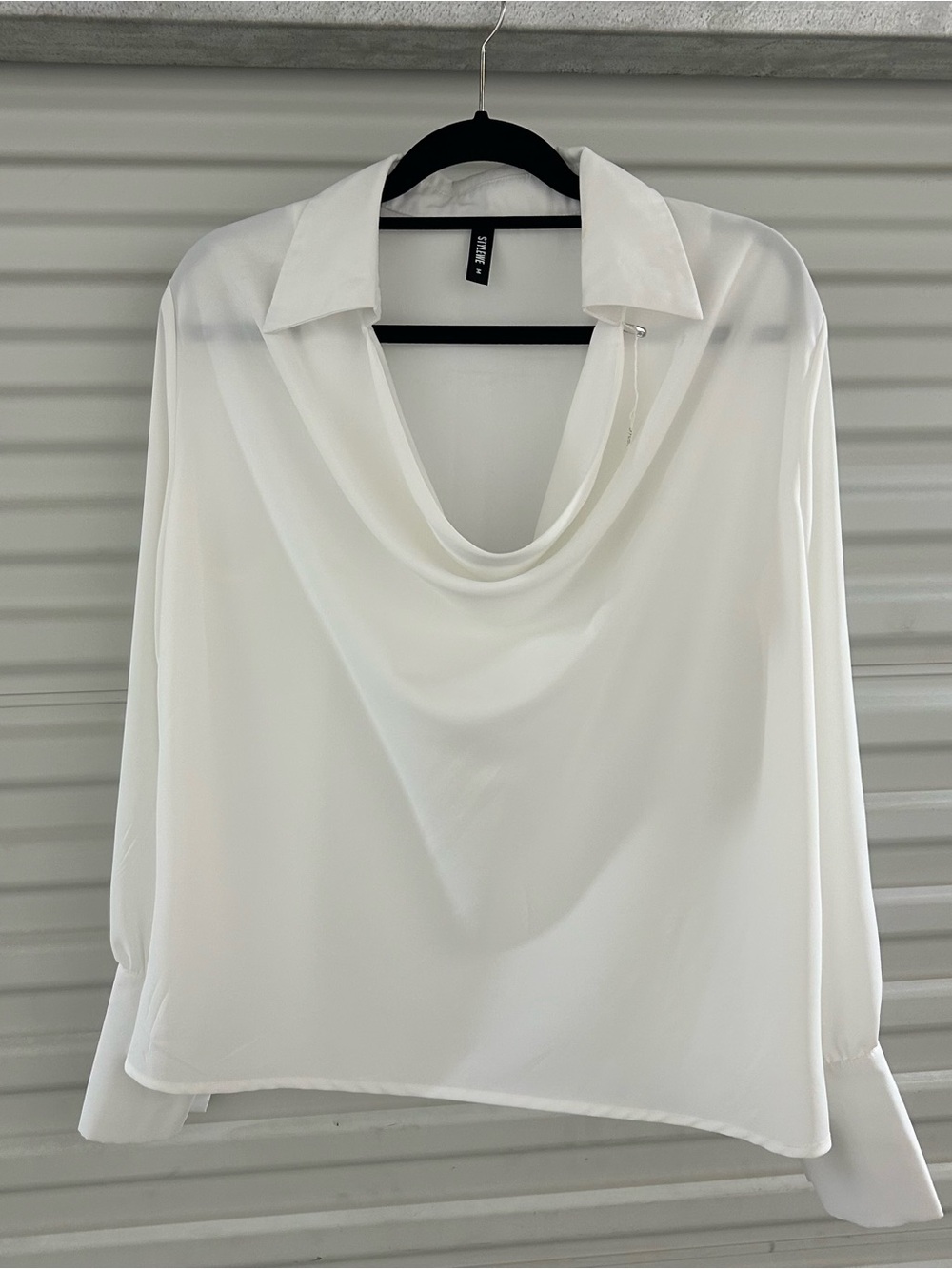 STYLEWE White Draped Cowl Collar Blouse - Women's Top